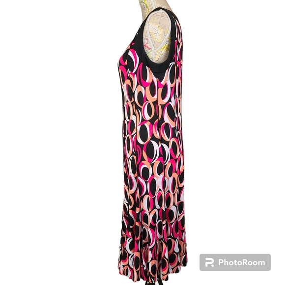 Sandra Darren Size 10 Black Pink Peach Psychedelic Pattern Sleeveless Minidress - Picture 4 of 7